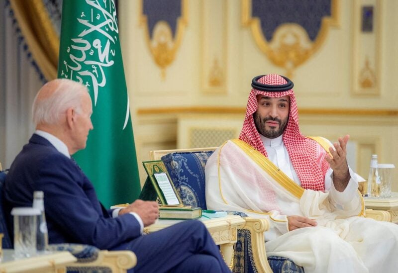 Saudi Crown Prince Mohammed bin Salman and U.S. President Joe Biden meet at Al Salman Palace upon his arrival in Jeddah, Saudi Arabia, July 15, 2022. Bandar Algaloud/Courtesy of Saudi Royal Court/Handout via REUTERS