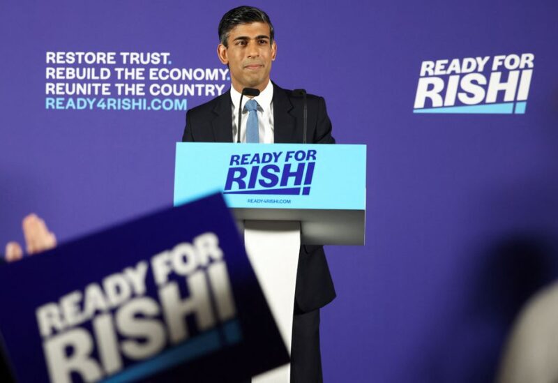 Former Chancellor of the Exchequer Rishi Sunak speaks to the media at an event to launch his campaign to be the next Conservative leader and Prime Minister, in London, Britain, July 12, 2022. REUTERS/Henry Nicholls