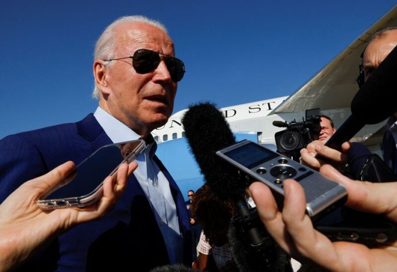 U.S. President Joe Biden speaks to the media as he arrives at Joint Base Andrews, Maryland, U.S. July 20, 2022. REUTERS/Jonathan Ernst