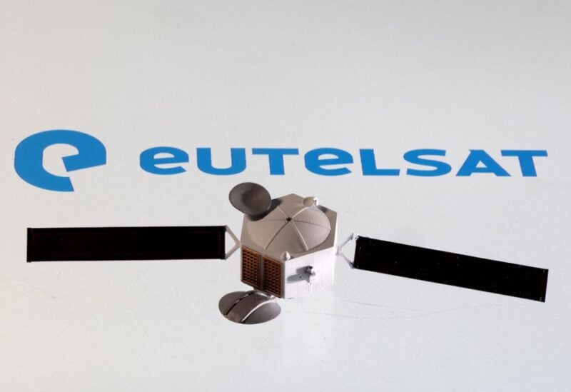 A satellite model is placed on Eutelsat logo in this picture illustration taken April 4, 2022. REUTERS/Dado Ruvic/Illustration/