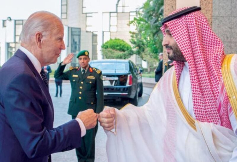 Saudi King Salman bin Abdulaziz receives U.S. President Joe Biden at Al Salman Palace upon his arrival in Jeddah, Saudi Arabia, July 15, 2022