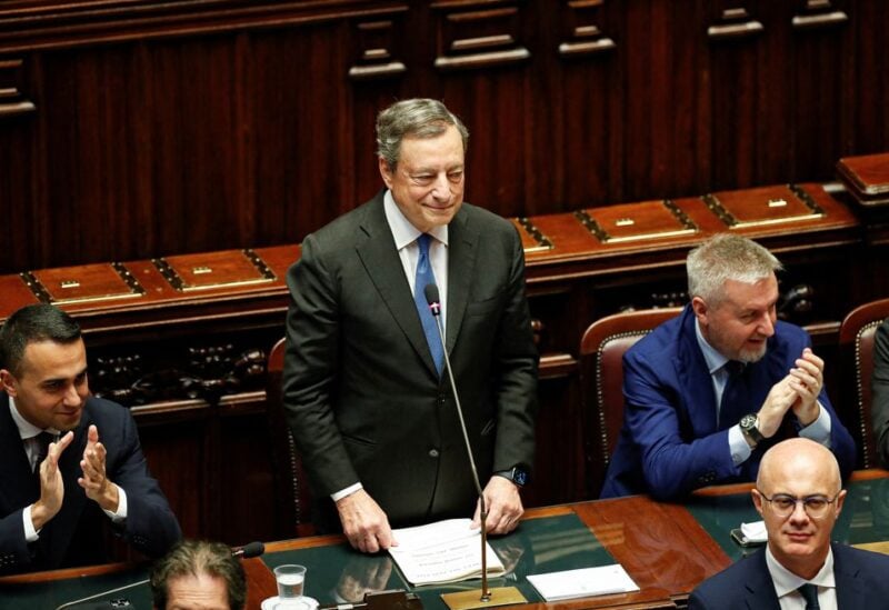 Italy's Prime Minister Mario Draghi looks on during his address to the lower house of parliament ahead of a vote of confidence for the government after he tendered his resignation last week in the wake of a mutiny by a coalition partner, in Rome, Italy July 21, 2022. REUTERS/Remo Casilli