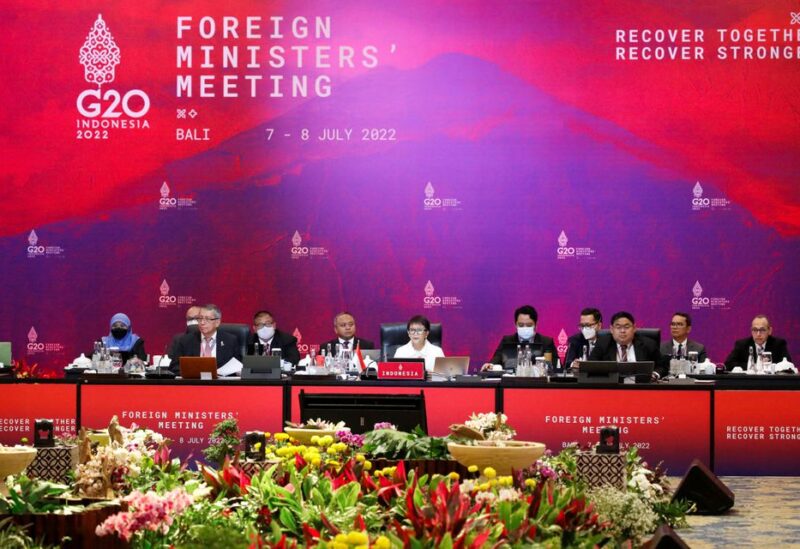 Indonesia's Foreign Minister Retno Marsudi delivers her speech during the G20 Foreign Ministers' Meeting in Nusa Dua, Bali, Indonesia, July 8, 2022