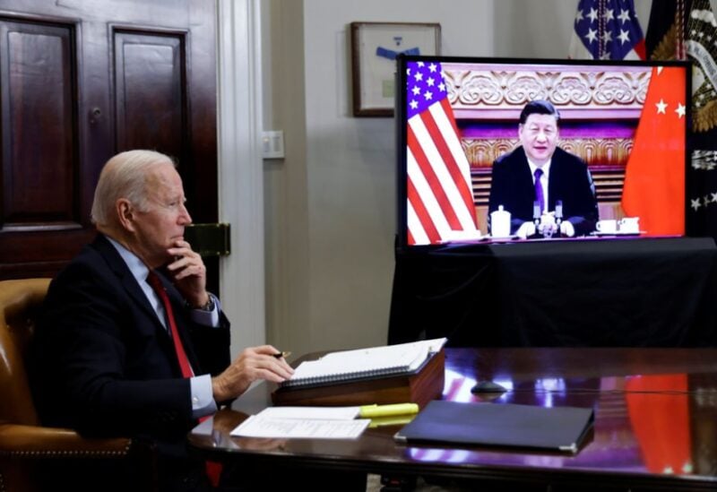 U.S. President Joe Biden speaks virtually with Chinese leader Xi Jinping from the White House in Washington, U.S. November 15, 2021. REUTERS/Jonathan Ernst