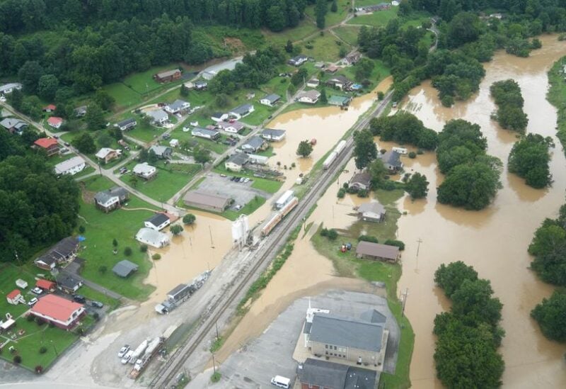A valley lies flooded as seen from a helicopter during a tour by Kentucky Governor Andy Beshear over eastern Kentucky, U.S. July 29, 2022. Office of Governor Andy Beshear/Handout via REUTERS
