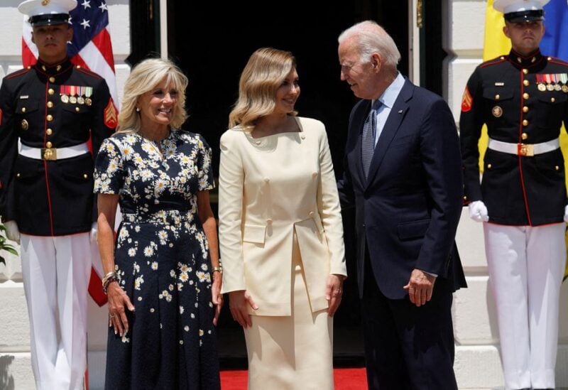 U.S. President Joe Biden and U.S. first lady Jill Biden welcome Ukrainian first lady Olena Zelenska at the White House in Washington, U.S., July 19, 2022. REUTERS/Jonathan Ernst