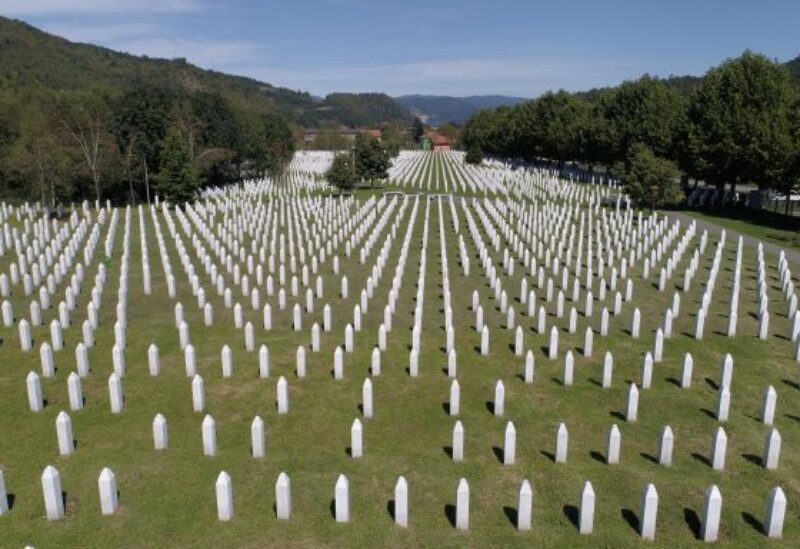 An aerial view of the Srebrenica-Potocari Genocide Memorial Center