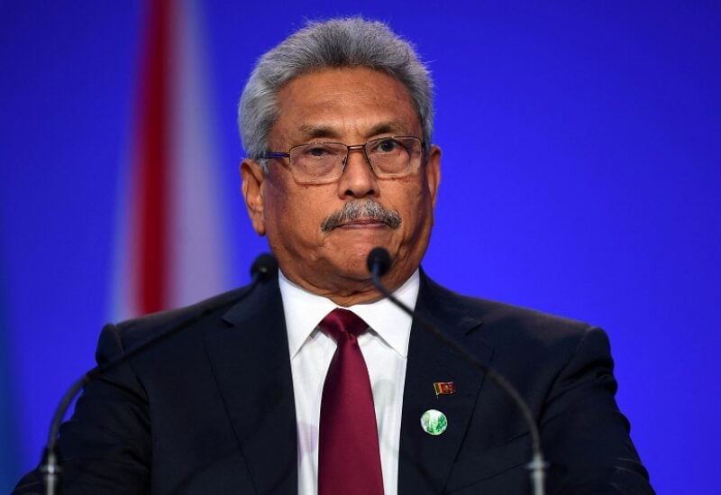 FILE PHOTO: Sri Lanka's President Gotabaya Rajapaksa presents his national statement as a part of the World Leaders' Summit at the UN Climate Change Conference (COP26) in Glasgow, Scotland, Britain November 1, 2021. Andy Buchanan/Pool via REUTERS/File Photo