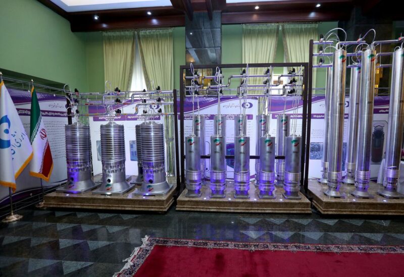 A number of new generation Iranian centrifuges are seen on display during Iran's National Nuclear Energy Day in Tehran, Iran April 10, 2021. Iranian Presidency Office/WANA (West Asia News Agency)/Handout via REUTERS