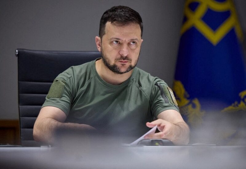 Ukraine's President Zelenskiy attends NATO sumit via video link, in Kyiv