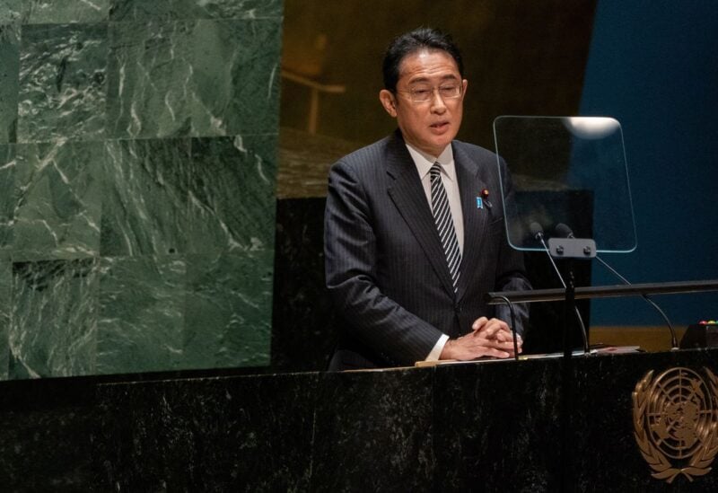 Prime Minister of Japan Fumio Kishida addresses the United Nations General Assembly during the Nuclear Non-Proliferation Treaty review conference in New York City, New York, U.S., August 1, 2022. REUTERS/David 'Dee' Delgado