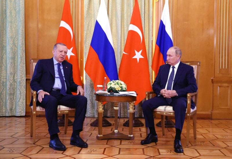 Russian President Vladimir Putin listens to Turkish President Tayyip Erdogan during a meeting in Sochi, Russia August 5, 2022. Sputnik/Vyacheslav Prokofyev/Pool via REUTERS