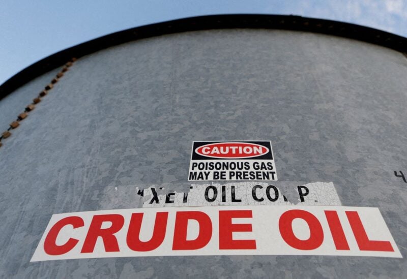 Sticker reads crude oil on the side of a storage tank in the Permian Basin in Mentone, Loving County, Texas, U.S. November 22, 2019. REUTERS/Angus Mordant