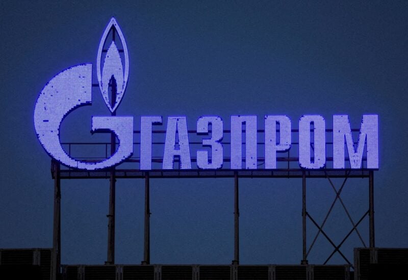 The logo of Gazprom is seen on the facade of a business centre in Saint Petersburg, Russia, March 31, 2022. REUTERS/Reuters photographer
