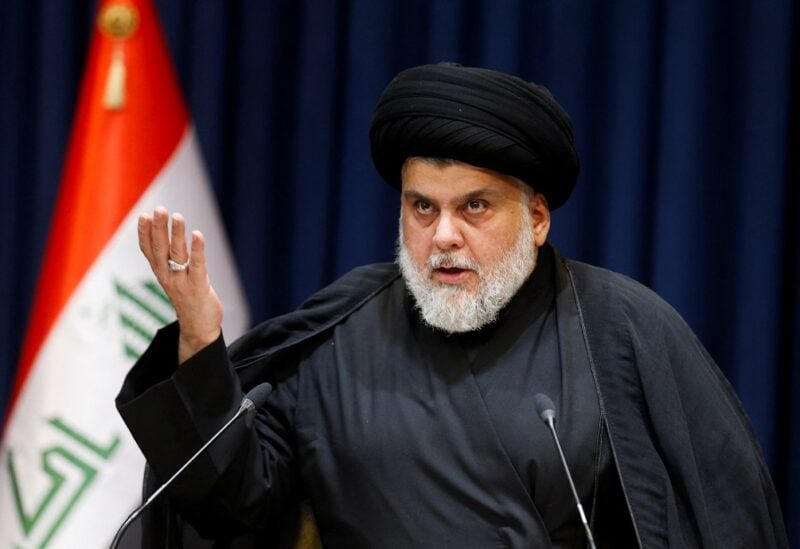 Iraqi populist leader Muqtada al-Sadr delivers a televised speech in Najaf, Iraq August 3, 2022. REUTERS/Alaa Al-Marjani