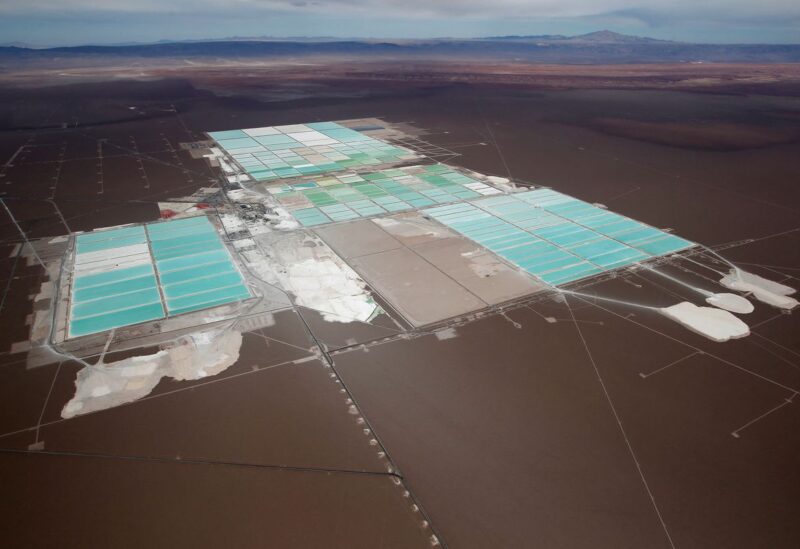 An aerial view of the brine pools and processing areas of the Soquimich (SQM) lithium mine on the Atacama salt flat, the world's second largest salt flat and the largest lithium deposit currently in production, with over a quarter of the world's known reserves, in the Atacama desert of northern Chile, January 10, 2013. REUTERS/Ivan Alvarado