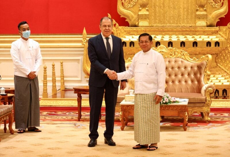 Russia's Foreign Minister Sergei Lavrov attends a meeting with Myanmar's military leader Min Aung Hlaing in Naypyidaw, Myanmar, August 3, 2022. Russian Foreign Ministry/Handout via REUTERS