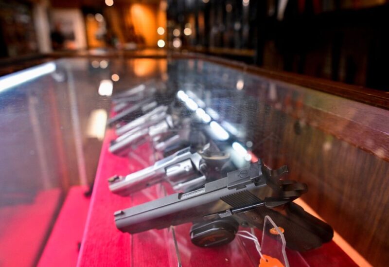 A display of handguns is seen at Wanstall's Hunting & Shooting after Canada's government introduced legislation to implement a "national freeze" on the sale and purchase of handguns