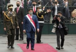 Peru's President Pedro Castillo walks, ahead of delivering his Independence Day address to the nation, outside the Legislative Palace in Lima, Peru July 28, 2022. REUTERS/Angela Ponce/File Photo