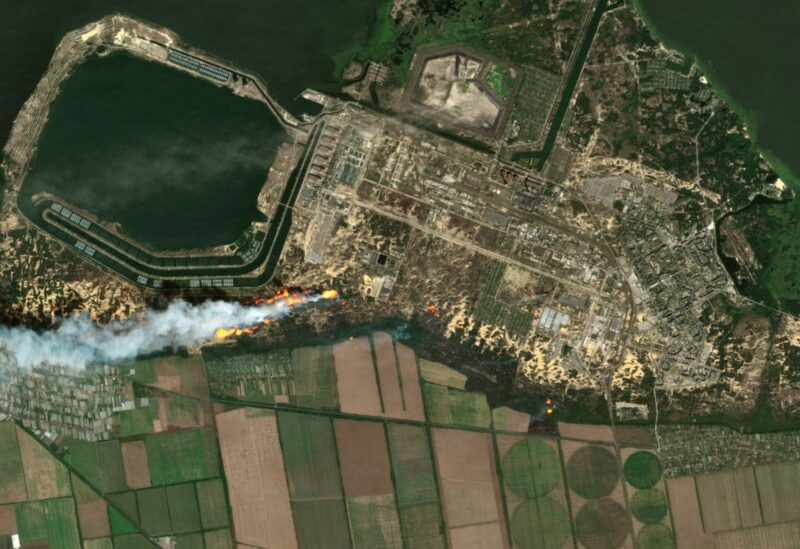 Overview of Zaporizhzhia nuclear power plant and fires, in Enerhodar in Zaporizhzhia region, Ukraine, August 24, 2022. European Union, Copernicus Sentinel-2 imagery/Handout via REUTERS