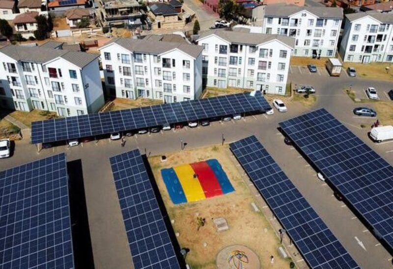 As power crisis worsens, solar panels are seen next to housing units at the Palm Springs residential estate in Cosmo City, in Johannesbrug, South Africa