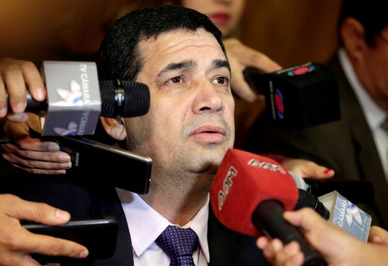 Hugo Velazquez, President of the Lower House of Congress, talks to the press before a session in Asuncion, Paraguay April 26, 2017