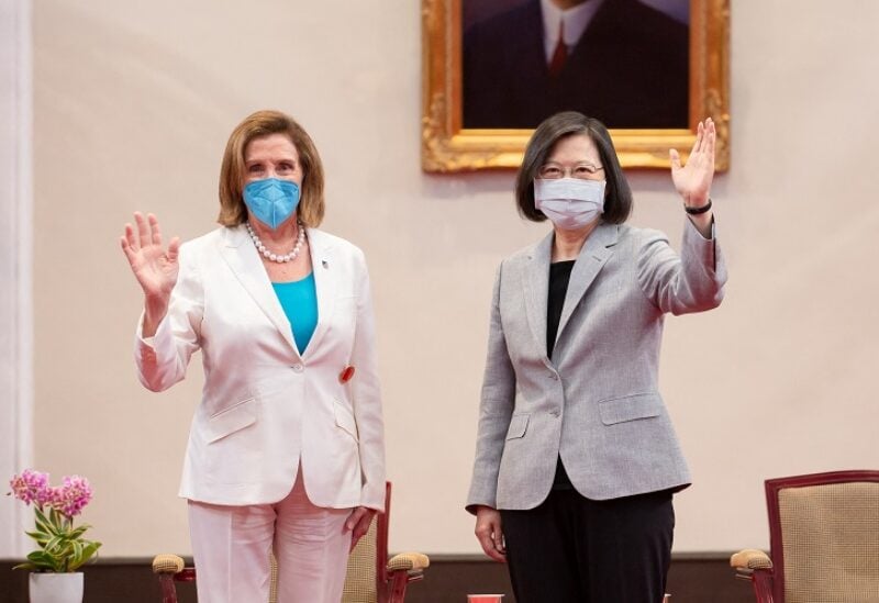U.S. House of Representatives Speaker Nancy Pelosi attends a meeting with Taiwan President Tsai Ing-wen at the presidential office in Taipei, Taiwan August 3, 2022. Taiwan Presidential Office/Handout via REUTERS ATTENTION EDITORS - THIS IMAGE WAS PROVIDED BY A THIRD PARTY. NO RESALES. NO ARCHIVES.