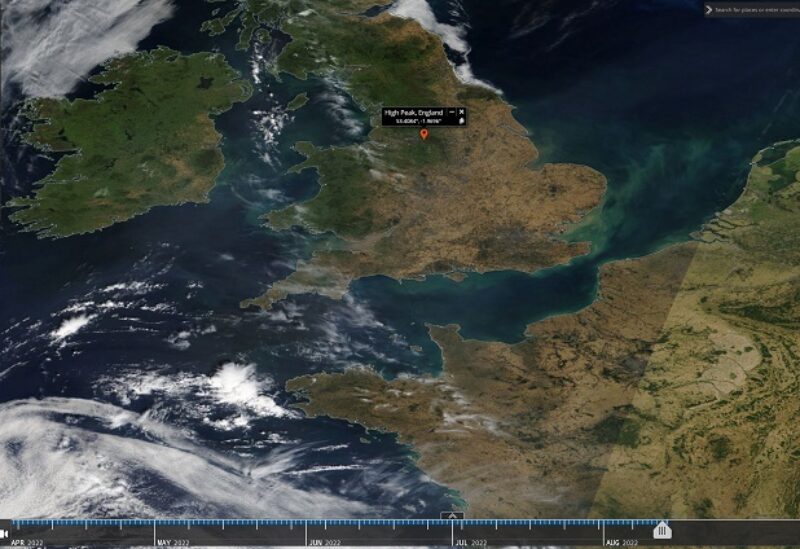 NASA Worldview shows drought in Britain August 13, 2022 in this handout image obtained by Reuters on August 14, 2022. NASA Worldview/Handout via REUTERS THIS IMAGE HAS BEEN SUPPLIED BY A THIRD PARTY. MANDATORY CREDIT