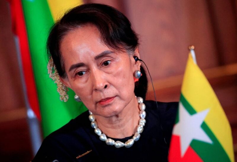 Myanmar's State Counsellor Aung San Suu Kyi attends the joint news conference of the Japan-Mekong Summit Meeting at the Akasaka Palace State Guest House in Tokyo, Japan October 9, 2018. Franck Robichon/Pool via Reuters