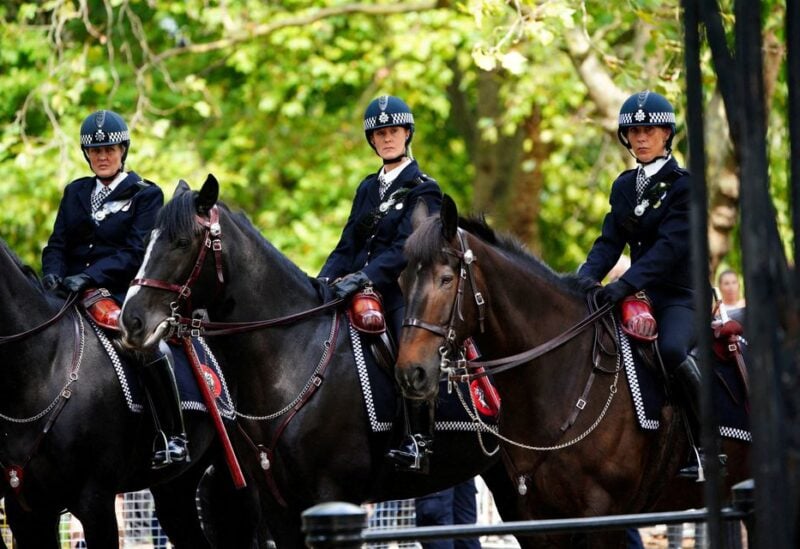 Mounted Metropolitan Police outside Wellington Barracks, central London, ahead of the ceremonial procession of the coffin of Queen Elizabeth II from Buckingham Palace to Westminster Hall, London. Picture date: Wednesday September 14, 2022. Ben Birchall/Pool via REUTERS/