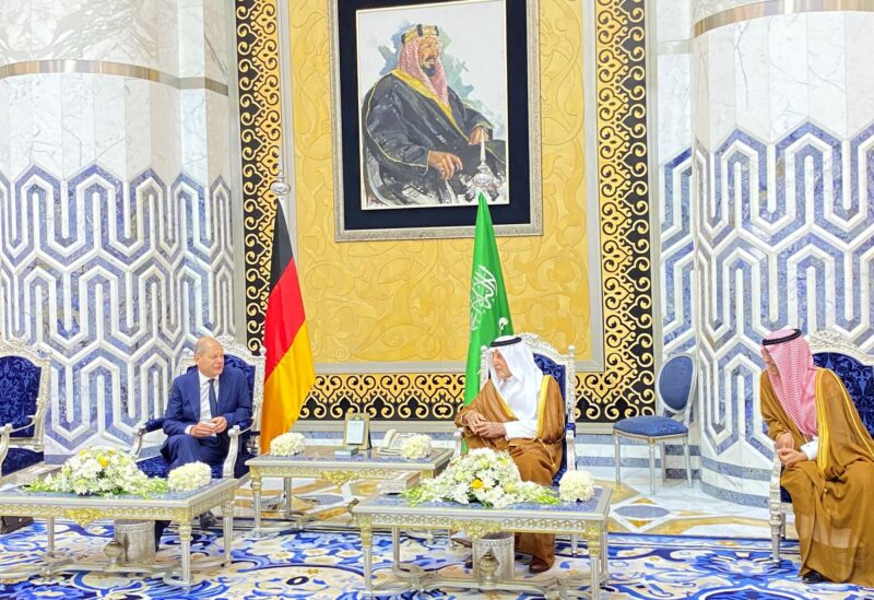 Mecca Governor Khalid Bin Faisal Al Saud receives German Chancellor Olaf Scholz in Jeddah, Saudi Arabia September 24, 2022. REUTERS/Andreas Rinke