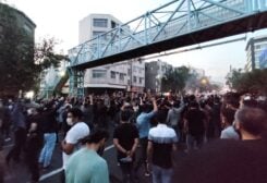 People attend a protest over the death of Mahsa Amini, a woman who died after being arrested by the Islamic republic's "morality police", in Tehran, Iran September 21, 2022. WANA (West Asia News Agency) via REUTERS