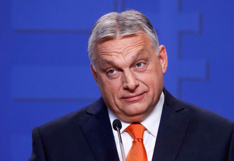 Hungarian Prime Minister Viktor Orban looks on during a news conference after the parliamentary election in Budapest, Hungary April 6, 2022. REUTERS/Bernadett Szabo/File Photo