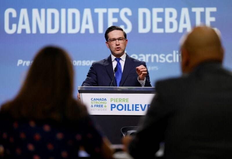 Conservative Party of Canada leadership hopeful Pierre Poilievre takes part in a debate at the Canada Strong and Free Networking Conference in Ottawa, Ontario, Canada May 5, 2022. REUTERS/Blair Gable/File Photo