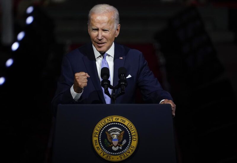 FILE - President Joe Biden speaks outside Independence Hall, Thursday, Sept. 1, 2022, in Philadelphia. Biden is making his third trip to Pennsylvania in less than a week and returning just two days after his predecessor, Donald Trump, staged his own rally there, illustrating the battleground state's importance to both parties as Labor Day kicks off a nine-week sprint to crucial midterm elections. (AP Photo/Matt Slocum, File)