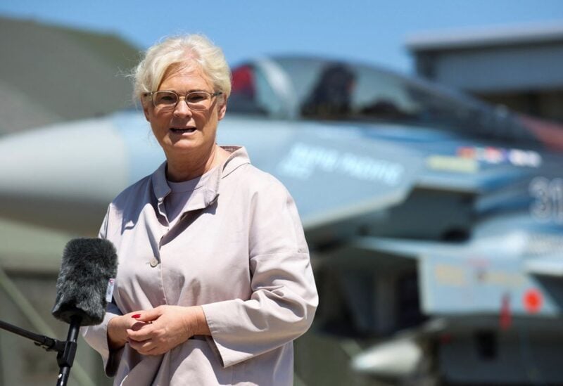 German Defence Minister Christine Lambrecht speaks during a visit at the air base of the 74th Tactical Air Force Wing in Neuburg an der Donau, Germany, July 22, 2022. REUTERS/Lukas Barth