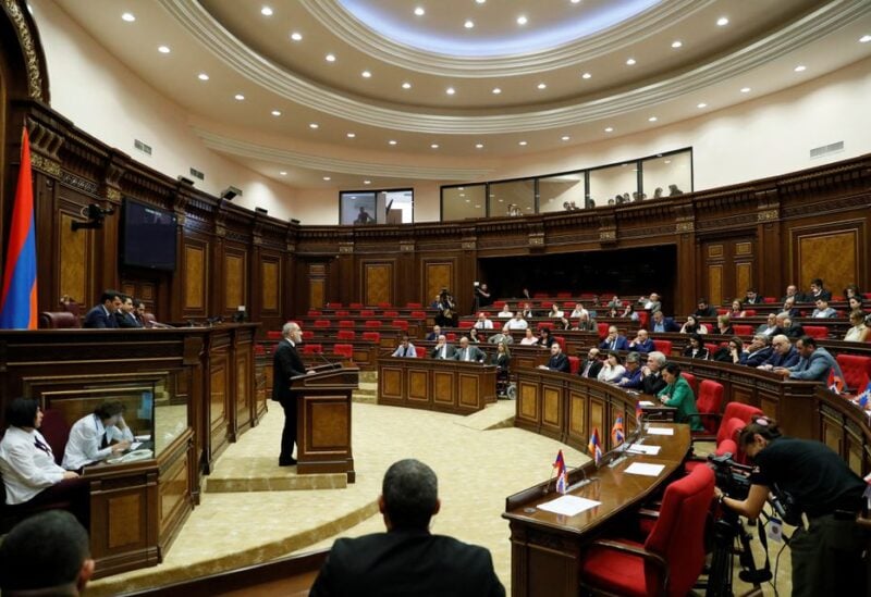 Armenian Prime Minister Nikol Pashinyan addresses parliament following an escalation in hostilities over the Nagorno-Karabakh region along the border of Armenia with Azerbaijan, in Yerevan, Armenia, September 13, 2022