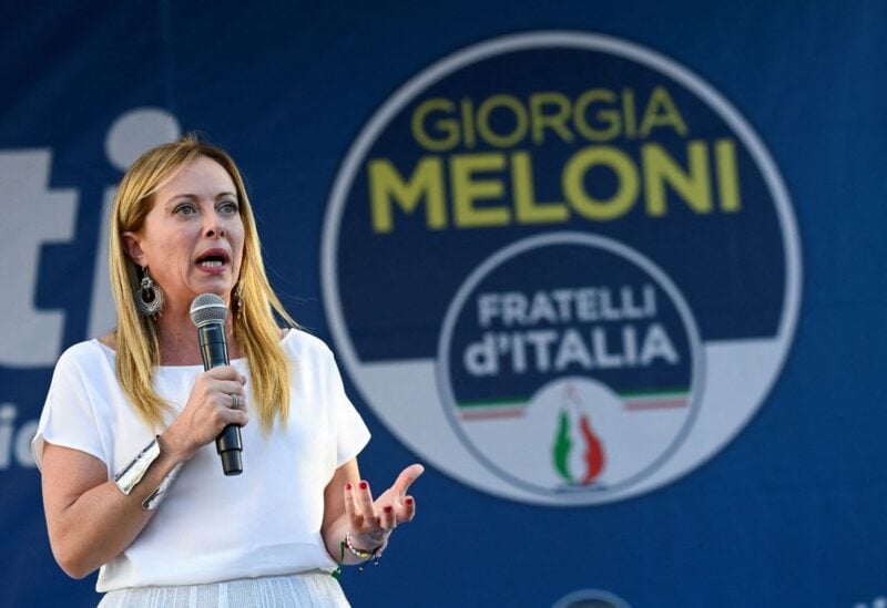 Giorgia Meloni, leader of the far-right Brothers of Italy party, speaks during a rally in Duomo square ahead of the Sept. 25 snap election, in Milan, Italy, September 11, 2022. REUTERS/Flavio Lo Scalzo/File Photo