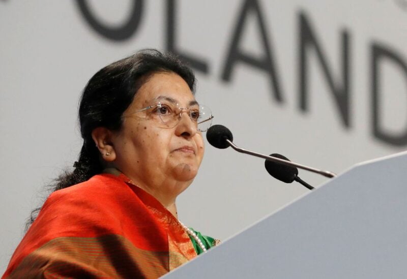 President of Nepal Bidhya Devi Bhandari speaks during the COP24 UN Climate Change Conference 2018 in Katowice, Poland December 3, 2018. REUTERS/Kacper Pempel/File Photo