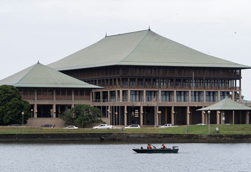 Security personel patrol in a boat in the premises of the Parliament building, amid the country's economic crisis, in Colombo, Sri Lanka July 16, 2022. REUTERS/Adnan Abidi