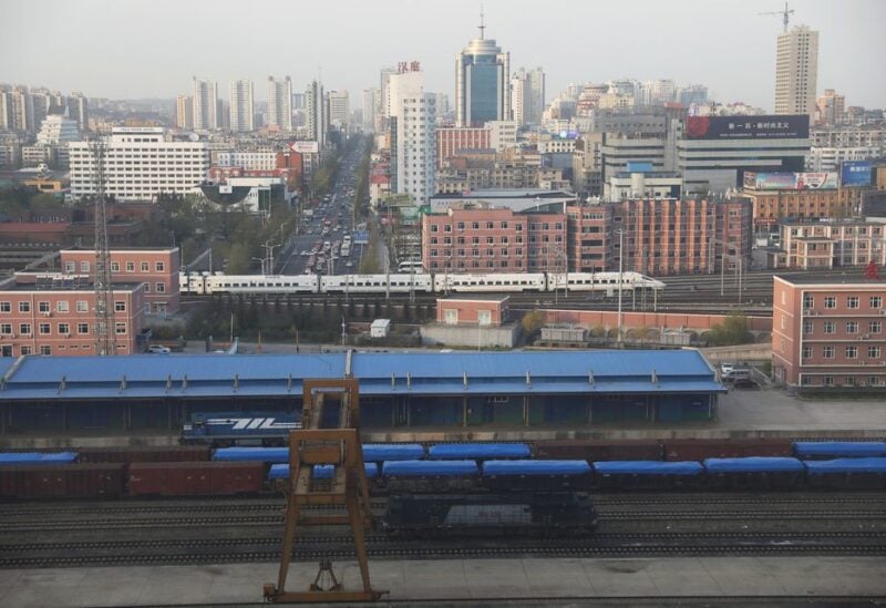 Freight cars are seen at a train station in Dandong, Liaoning province, China April 21, 2021. REUTERS
