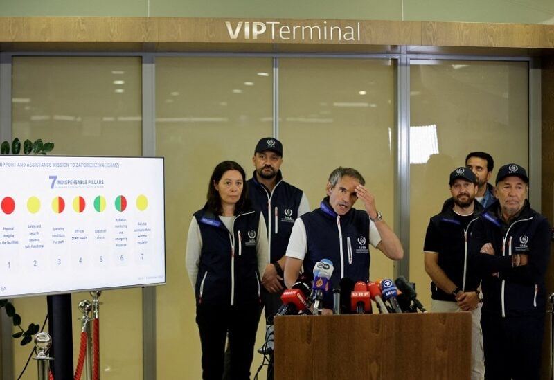 Director-General of the International Atomic Energy Agency (IAEA) Rafael Grossi and his team attend a news conference after his return from Ukraine where he and his team visited the Zaporizhzhia nuclear plant, at Vienna airport in Schwechat, Austria, September 2, 2022. REUTERS/Leonhard Foeger TPX IMAGES OF THE DAY