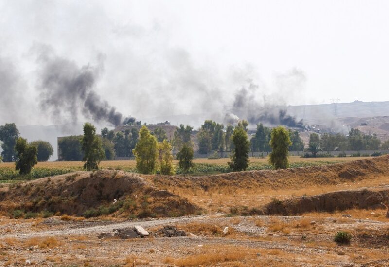 Smoke rises from the Iraqi Kurdistan headquarters of the Kurdistan Freedom Party (PAK), after Iran's Revolutionary Guards' strike on the outskirts of Kirkuk, Iraq September 28, 2022. REUTERS/Ako Rasheed REFILE-CORRECTING PARTY