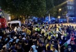 Police confront protesters during demonstrations following the death of Mahsa Amini in Iran, in London, Britain September 25, 2022 in this screen grab obtained from social media video. Obtained By Reuters/via REUTERS THIS IMAGE HAS BEEN SUPPLIED BY A THIRD PARTY. MANDATORY CREDIT. NO RESALES. NO ARCHIVES