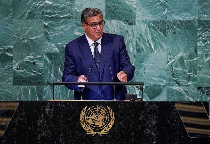 Morocco's Prime Minister Aziz Akhannouch addresses the 77th Session of the United Nations General Assembly at U.N. Headquarters in New York City, U.S., September 20, 2022. REUTERS/Eduardo Munoz