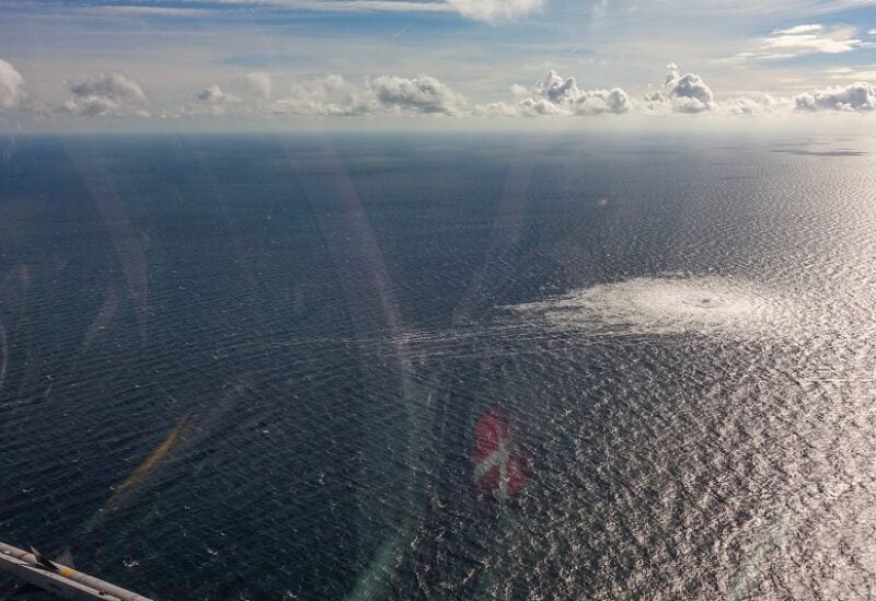 Gas leak at Nord Stream 2 as seen from the Danish F-16 interceptor on Bornholm, Denmark September 27, 2022. Danish Defence Command/Forsvaret Ritzau Scanpix/via REUTERS ATTENTION EDITORS - THIS IMAGE WAS PROVIDED BY A THIRD PARTY. DENMARK OUT. NO COMMERCIAL OR EDITORIAL SALES IN DENMARK.