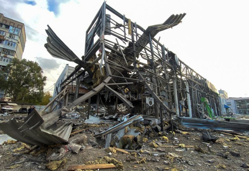 A view shows an office building of a car retailer destroyed during a Russian missile attack in Zaporizhzhia, Ukraine October 11, 2022. REUTERS//Sergiy Chalyi