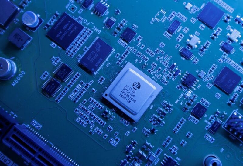 FILE PHOTO - Hi1710 BMC management chip is seen on a Kunpeng 920 chipset designed by Huawei's Hisilicon subsidiary is on display at Huawei's headquarters in Shenzhen, Guangdong province, China May 29, 2019. Picture taken May 29, 2019. REUTERS/Jason Lee