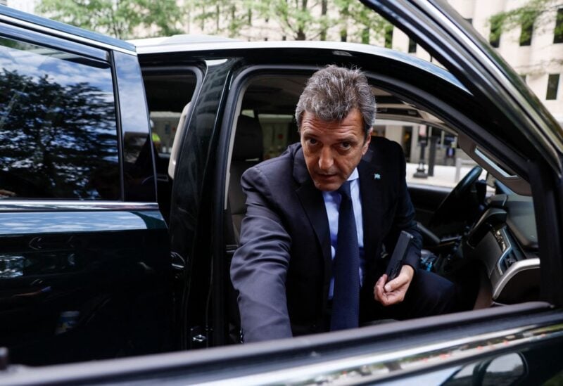 Argentina's Economy Minister Sergio Massa departs after attending a meeting with International Monetary Fund (IMF) Chairperson and Managing Director Kristalina Georgieva at the IMF headquarters in Washington, U.S., September 12, 2022. REUTERS/Evelyn Hockstein