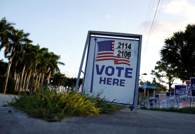 Vote signs outside Palm Beach County Public Library polling station during the 2020 presidential election in Palm Beach, Florida, U.S., November 3, 2020. REUTERS/Marco Bello/File Photo